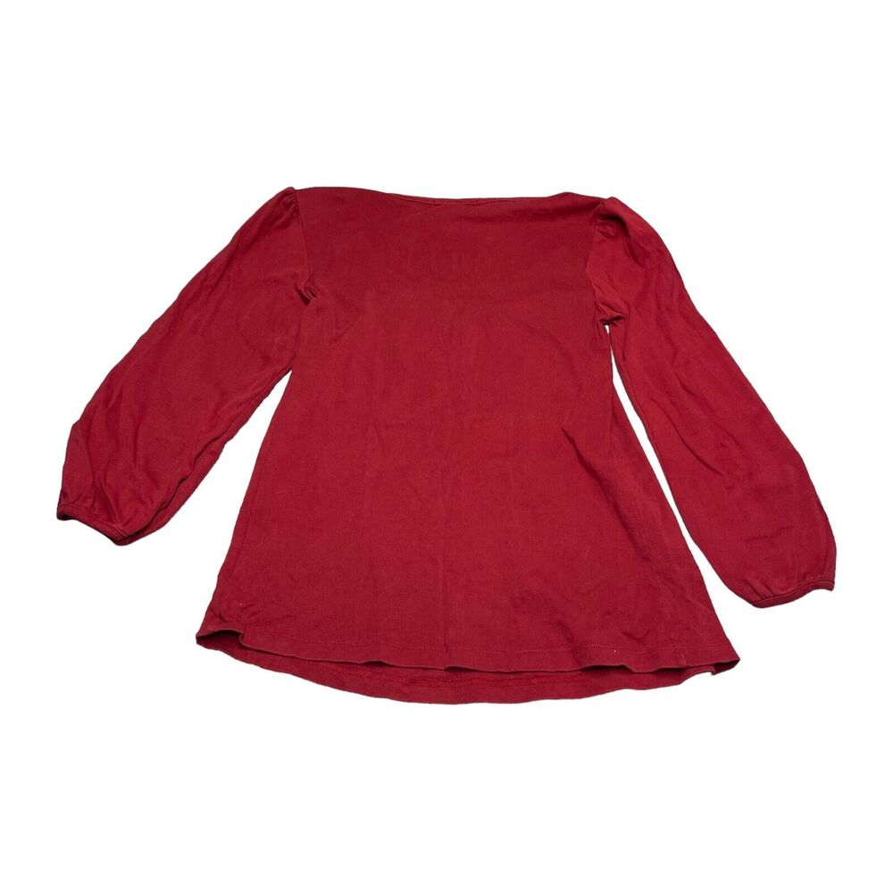 Maternitees Blouse Top Womens Medium Red Cotton Round Neck Long Sleeve Pullover - Picture 2 of 7